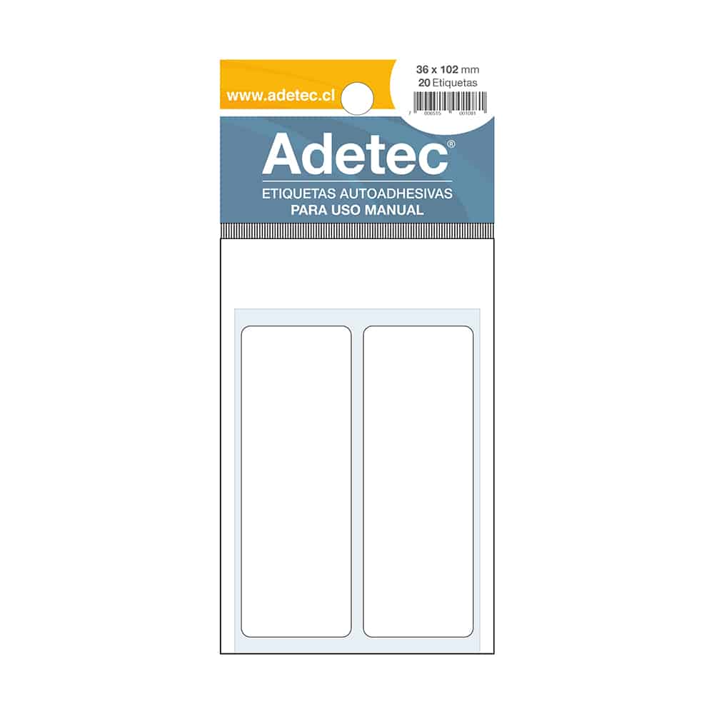 20 Etiquetas Manual Adetec Rectangular Blanca 36x102 Mm  127