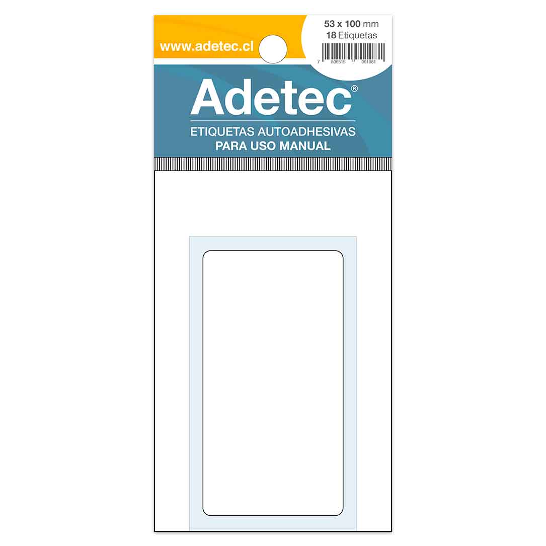 18 Etiquetas Manuales Adetec Rectangular Blanca 53x100 Mm -130