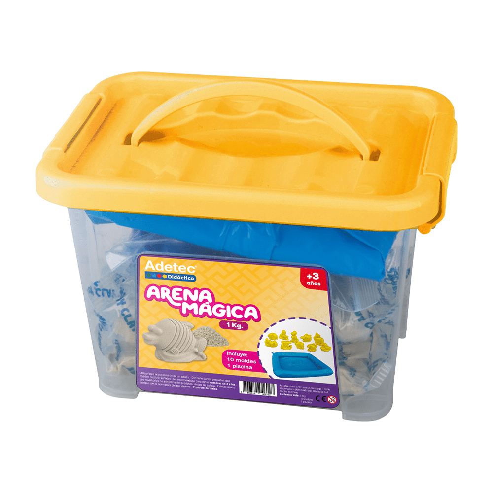 Arena Mágica 1kg Con 10 Moldes Y Bandeja Adetec - Color Natural