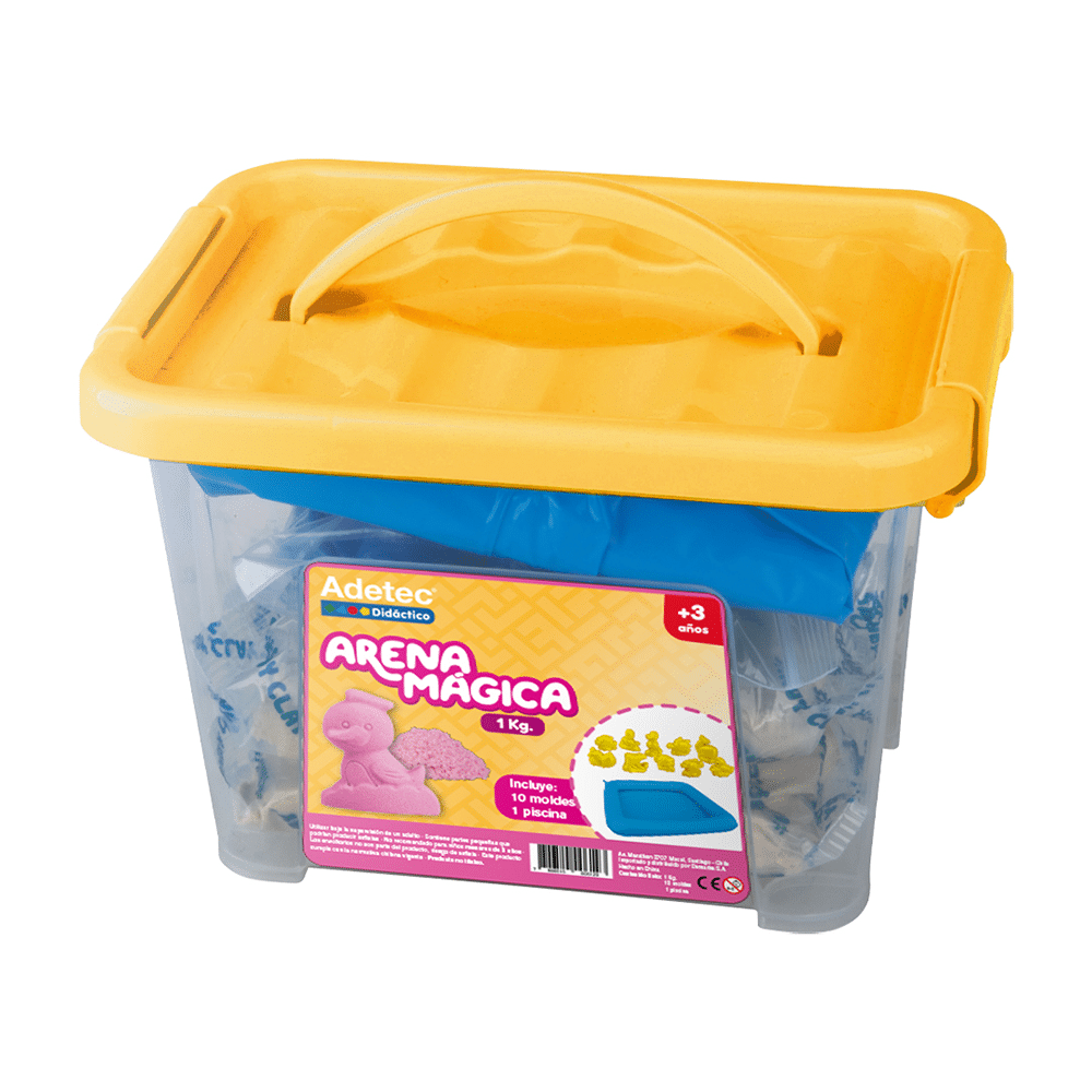 Arena Mágica 1kg Con 10 Moldes Y Bandeja Adetec Color - Rosado