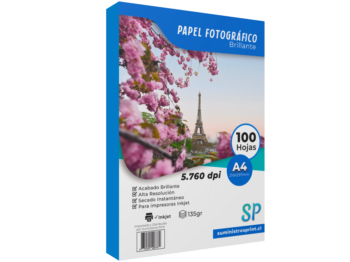 Papel Fotográfico A4 Glossy 135gr Alto Brillo X 100 Hojas SP