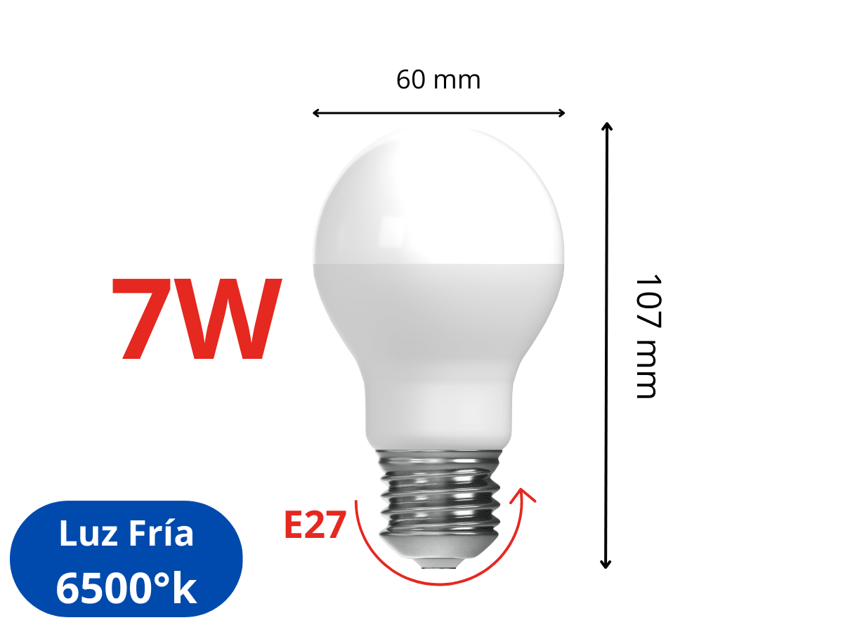 Ampolleta LED 7W E27 Sec Luz  Fría 6500°k Premium Mod A60