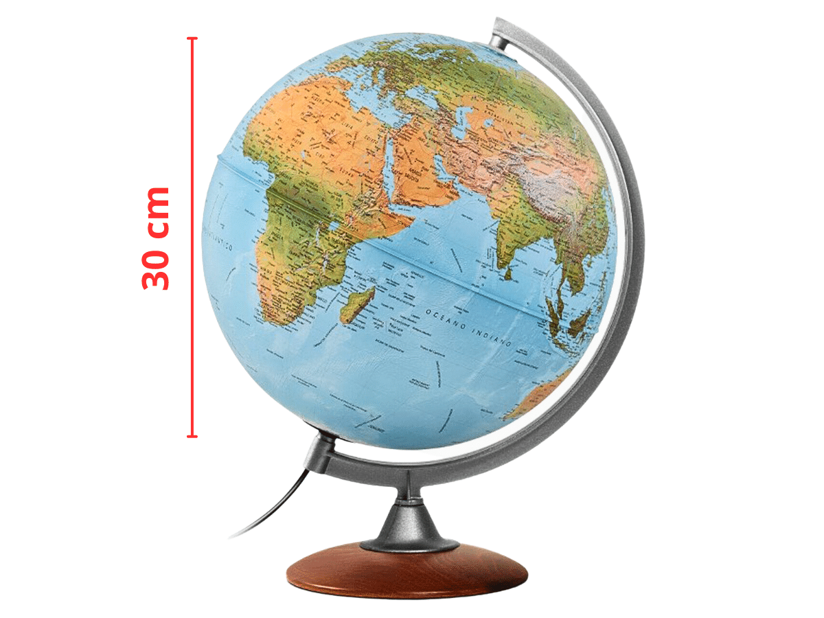 Globo Terráqueo Con Luz Y Base De Madera 30cm Atlantis Certificado - 1403