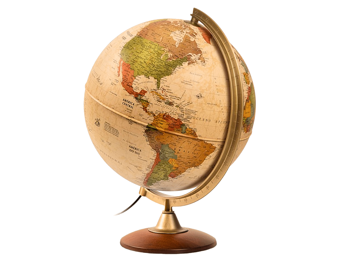 Globo Terráqueo Con Base De Madera Y Luz Sepia 30 Cm Colombo Certificado - 1404