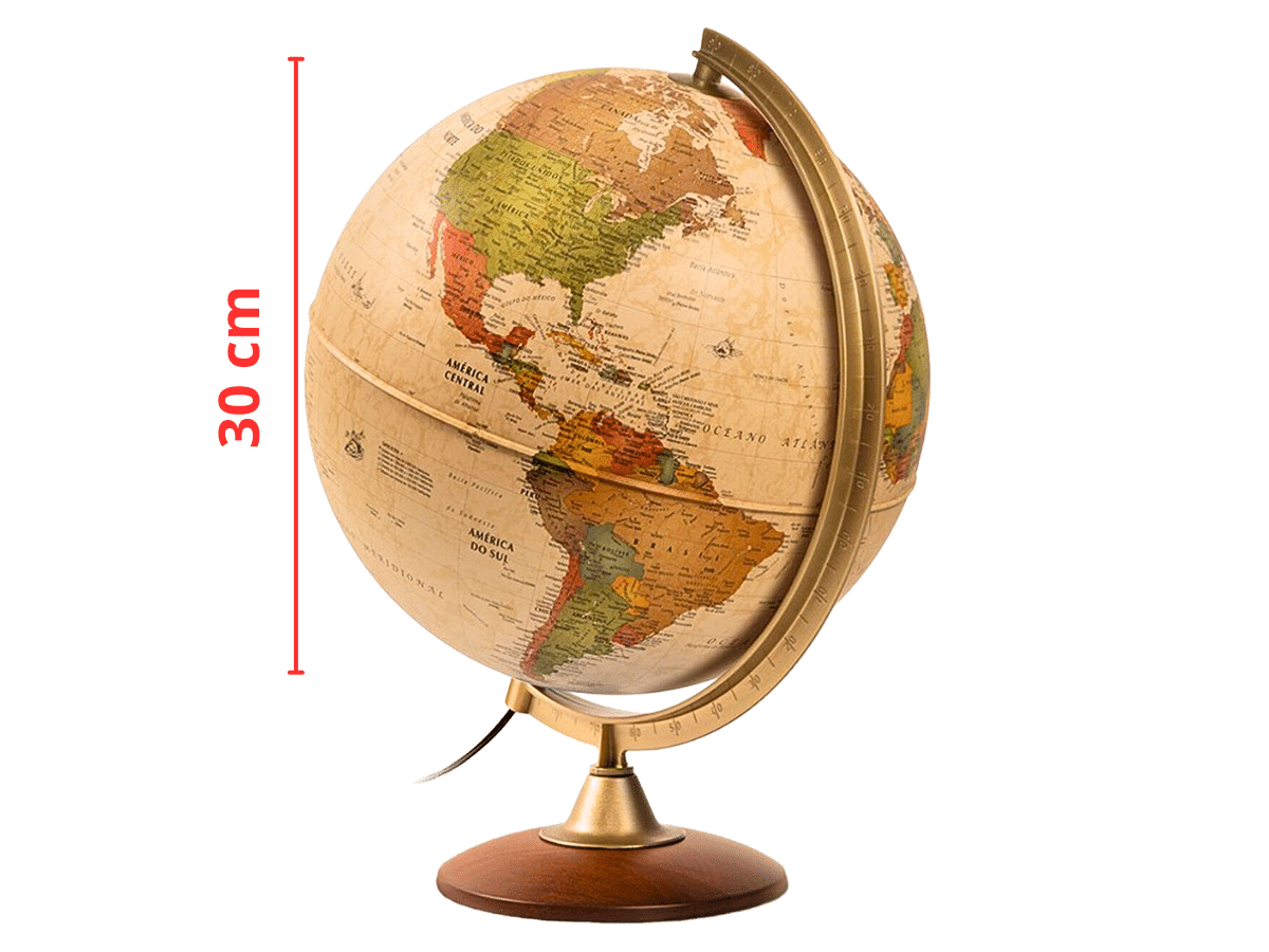 Globo Terráqueo Con Base De Madera Y Luz Sepia 30 Cm Colombo Certificado - 1404