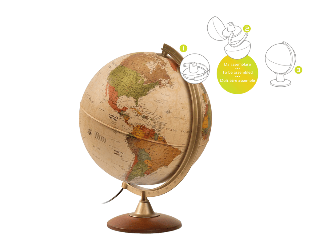 Globo Terráqueo Con Base De Madera Y Luz Sepia 30 Cm Colombo Certificado - 1404