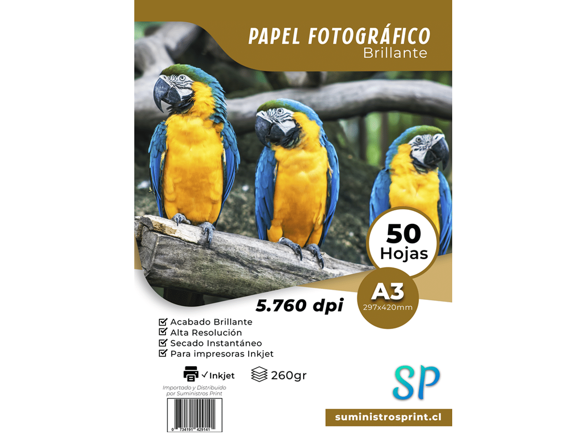 Papel Fotográfico Glossy A3 260gr Alto Brillo X 50 Hojas SP