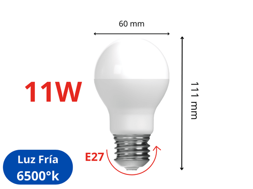 Ampolleta LED 11W E27 Sec Luz  Fría 6500°k Premium Mod A60