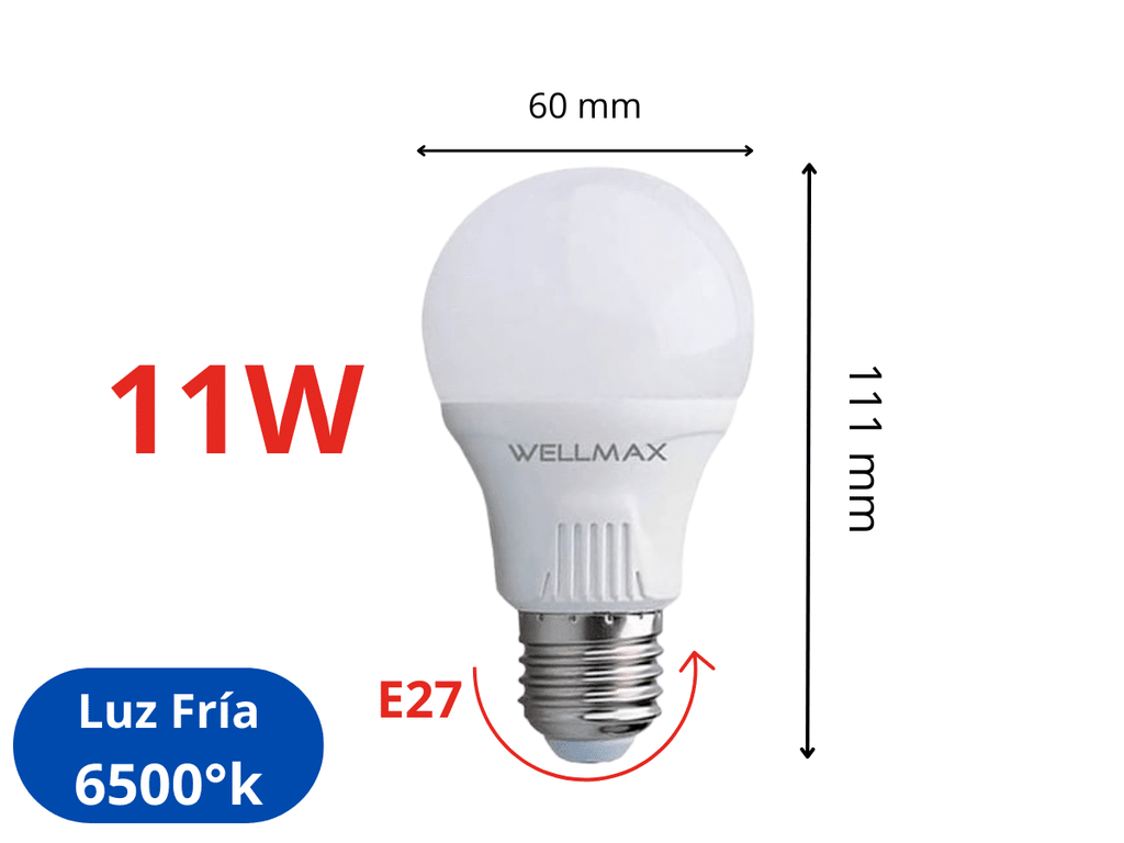 Pack 5 Ampolletas Wellmax LED 11W E27 Sec Luz Fría