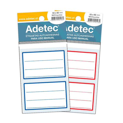 160 Etiquetas Para Cuadernos Escolar Linea Roja y Azul 53x82mm Adetec - 165