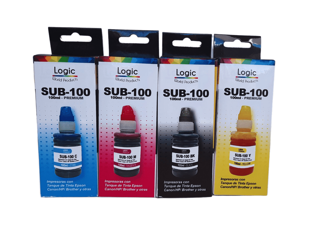 Pack 4 Tintas de Sublimación Premium 100ml Para Estampar Sub-100 Logic