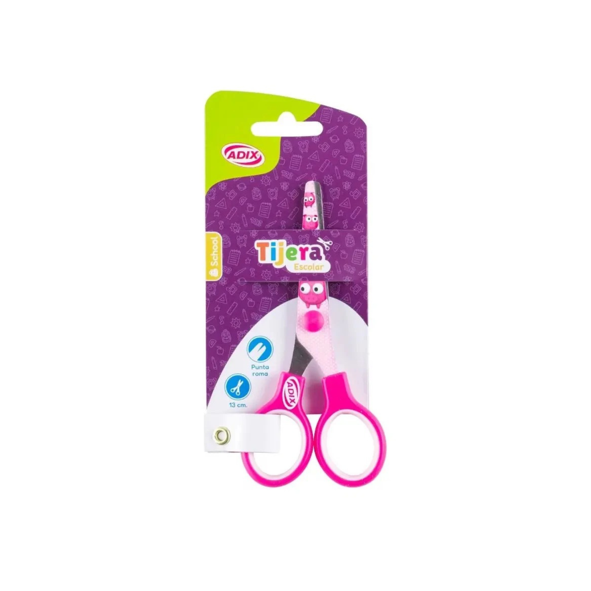 Tijera Escolar Punta Roma Adix Colores 13cm
