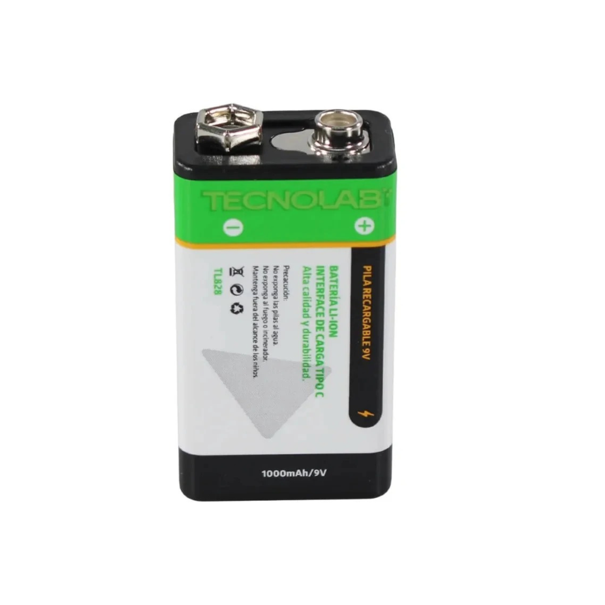 Pila Recargable 9V Tecnolab Li-Ion con Cable USB-C
