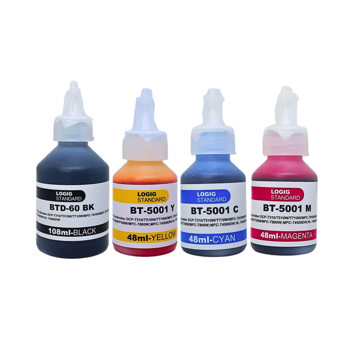 Pack 4 Tintas Para Brother BTD60BK 108ml BT5001 Colores 48ml Logic
