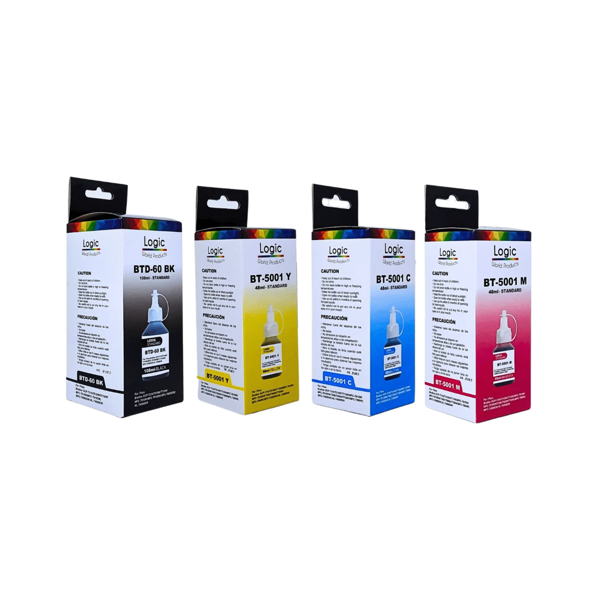 Pack 4 Tintas Para Brother BTD60BK 108ml BT5001 Colores 48ml Logic