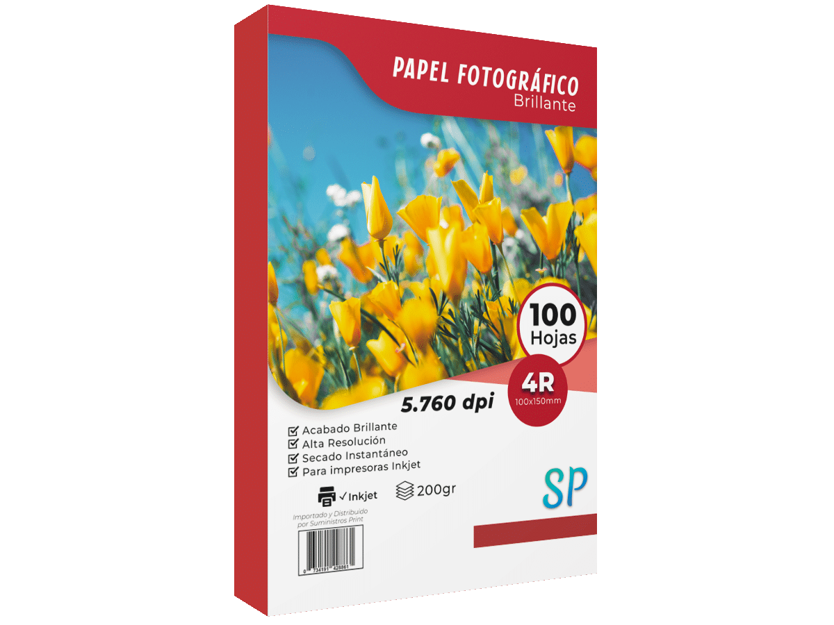 Papel Fotográfico Glossy 200grs 4R (10X15) X 100 Hojas SP