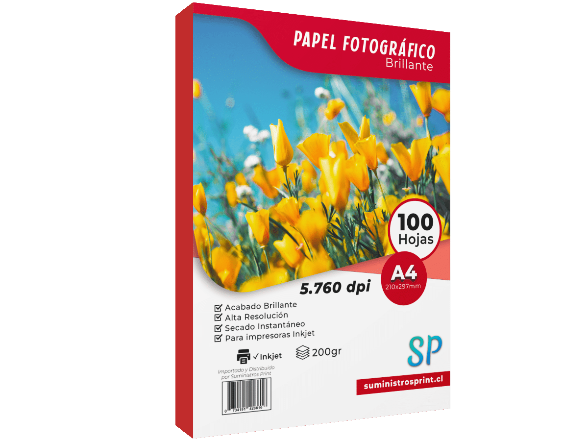 Papel Fotográfico Glossy A4 200gr Alto Brillo X 100 Hojas SP