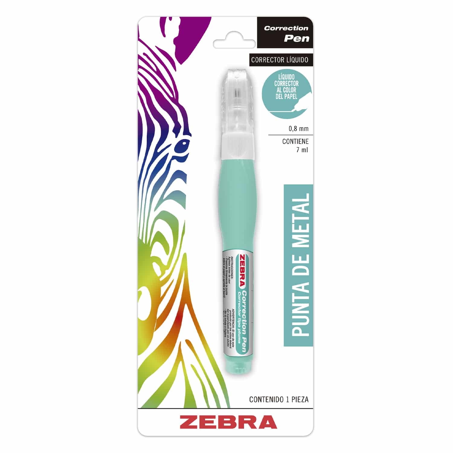 Corrector De Tinta Líquida Tipo Pluma 7 ml Secado Rápido Zebra