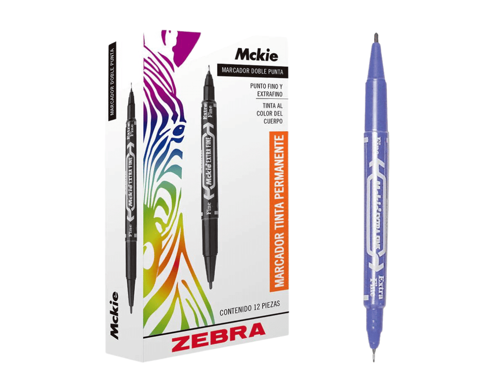 Marcador Permanente Doble Punta Fina y Extra Fina Azul 12 Plumones Zebra