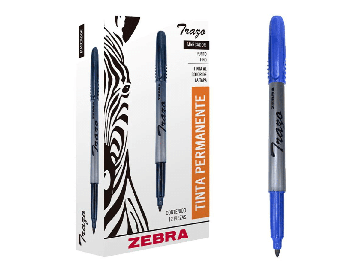 Marcador Permanente Trazo Punta Fina Azul 12 Plumones Zebra