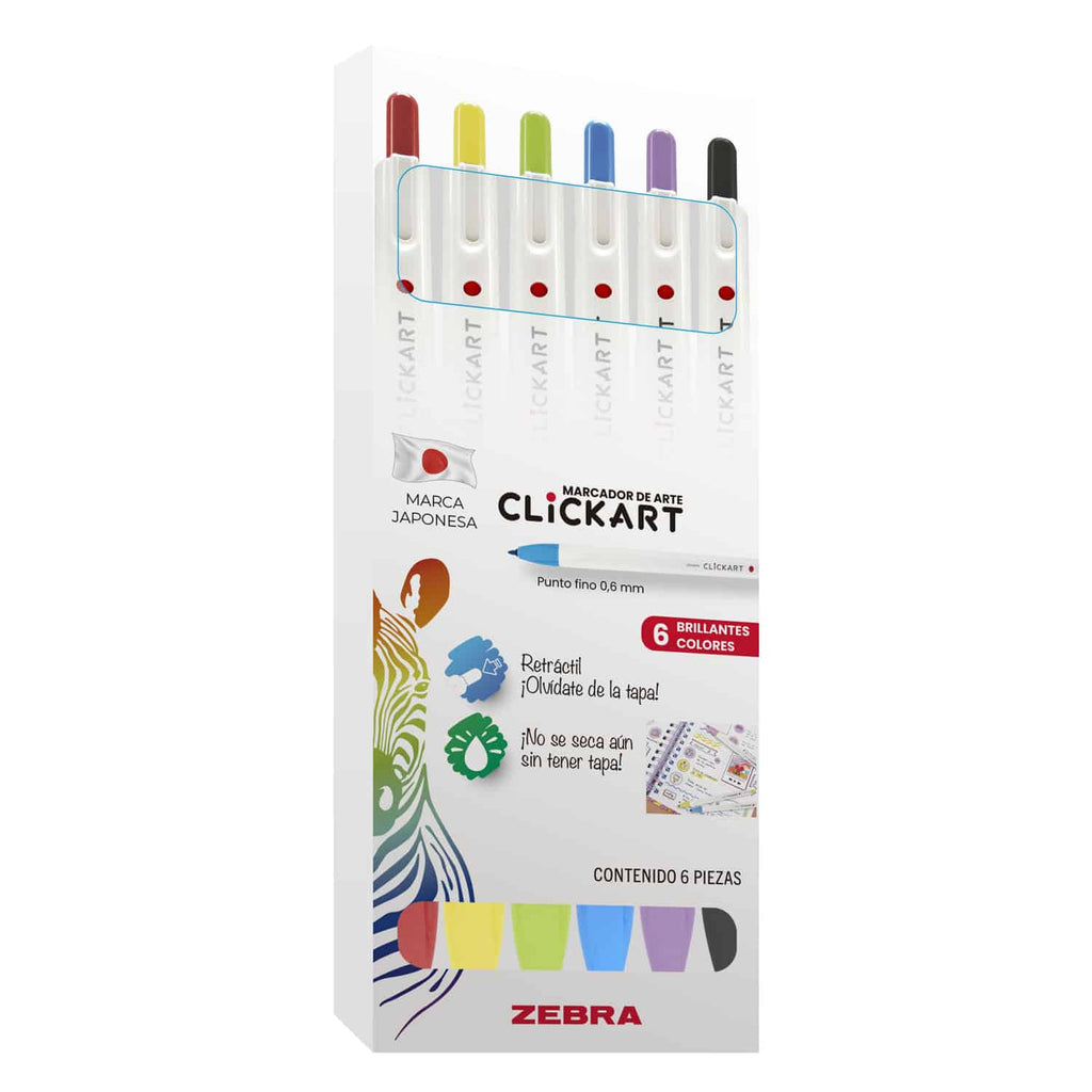 Marcadores De Arte Clickart Retráctil Zebra 0.6 Mm Set 6 Und