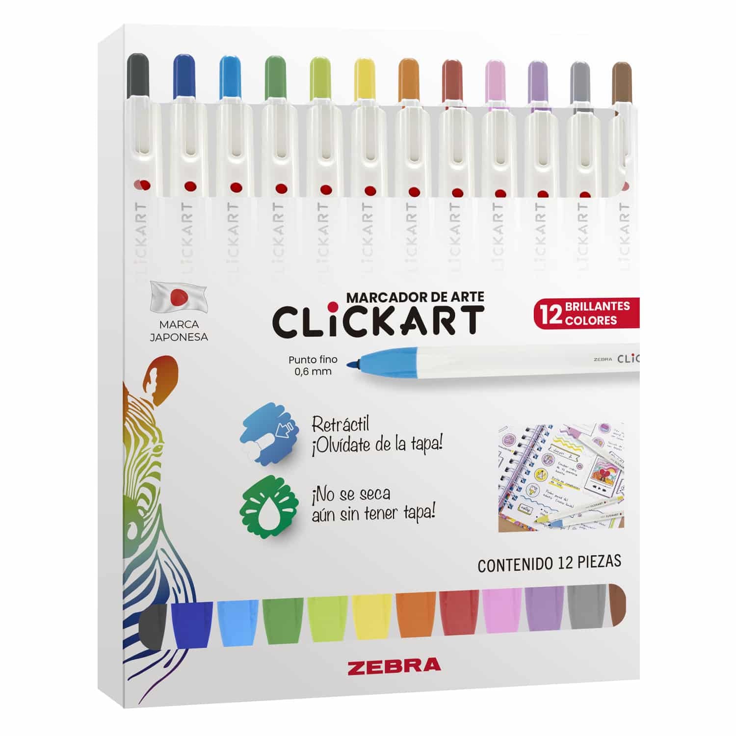 Marcador Retráctil Clickart Estuche 12 Piezas De 0.6 mm Zebra