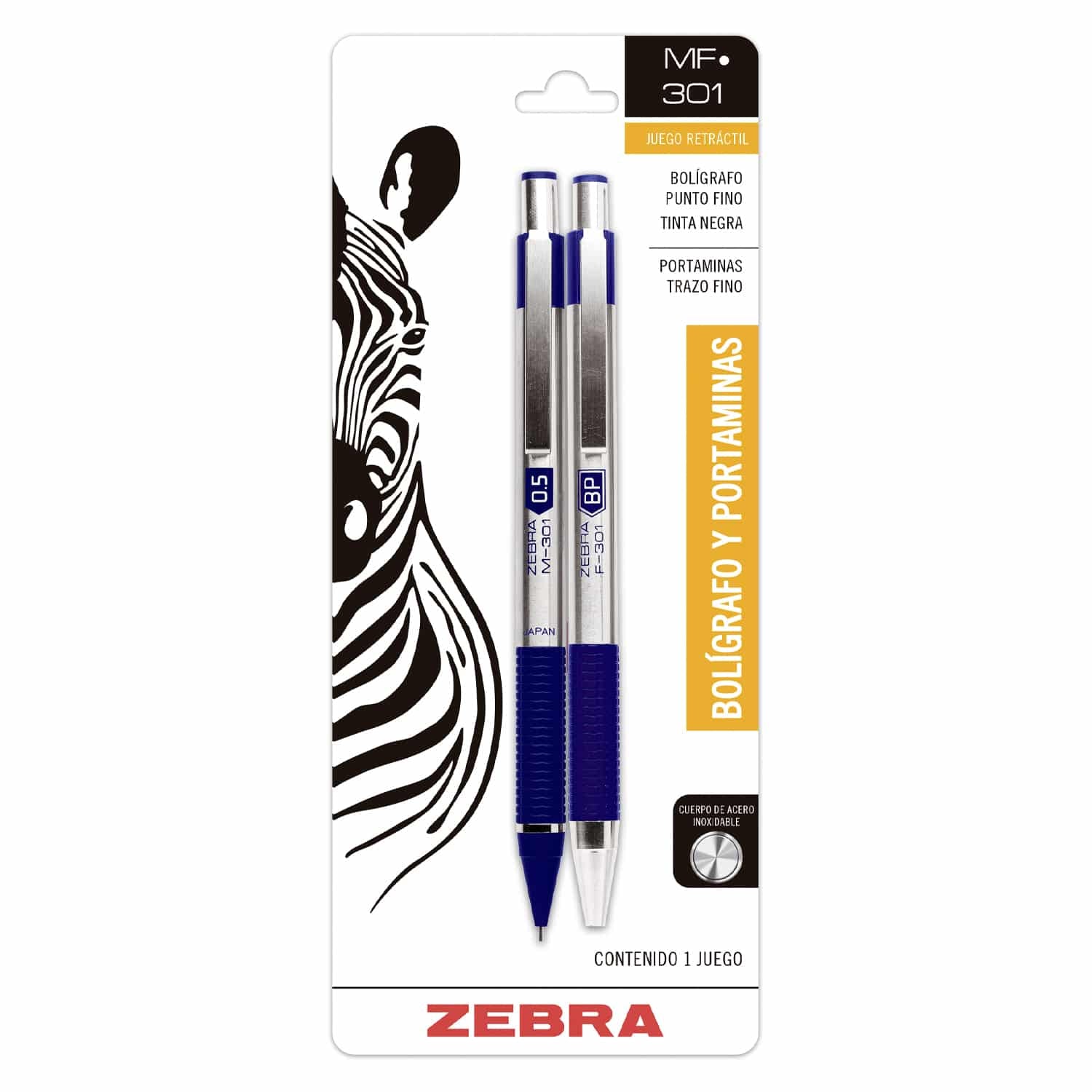 Set De Bolígrafo Azul y Portamina en Acero Inoxidable MF-301