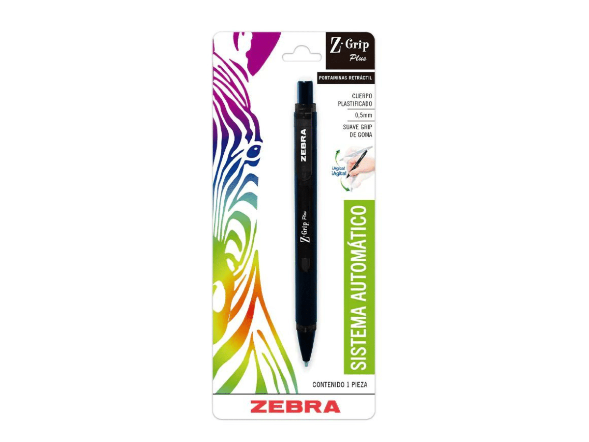 Portamina Retráctil Color Negro Z Grip Plus Punto Fino (0.5 mm) Zebra