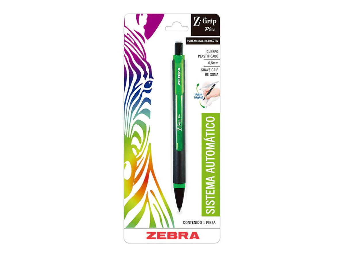Portamina Retráctil Color Verde Z Grip Plus Punto Fino (0.5 mm) Zebra