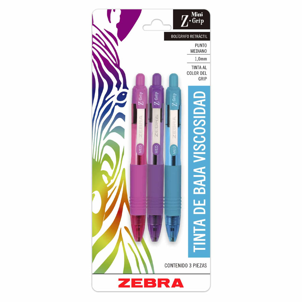 Bolígrafos De Tinta Baja Viscosidad Mini Z-grip Lila-Rosa-Verde