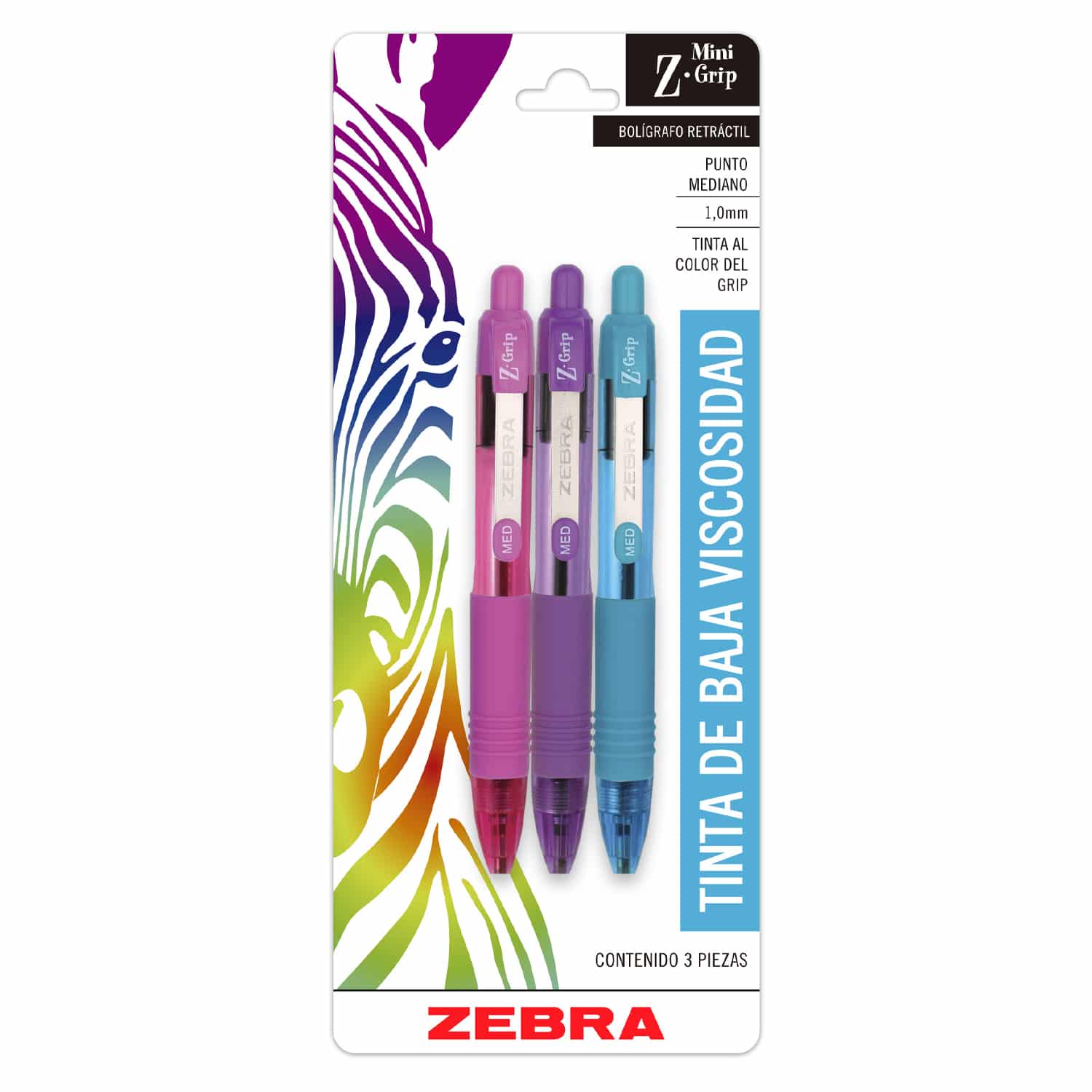 Bolígrafos De Tinta Baja Viscosidad Mini Z-grip Lila-Rosa-Verde