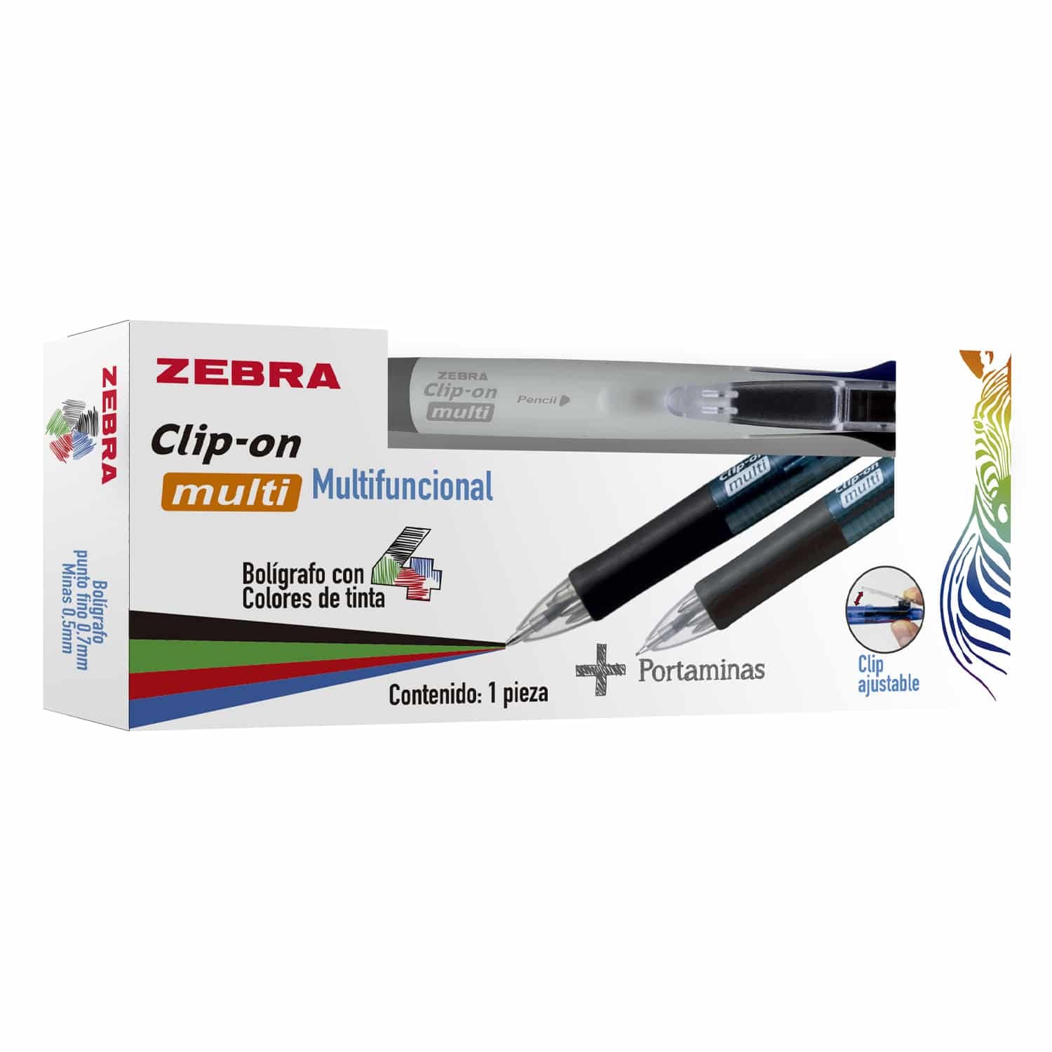 Bolígrafo Multifuncional 4 Colores + Portamina Zebra Clip-on