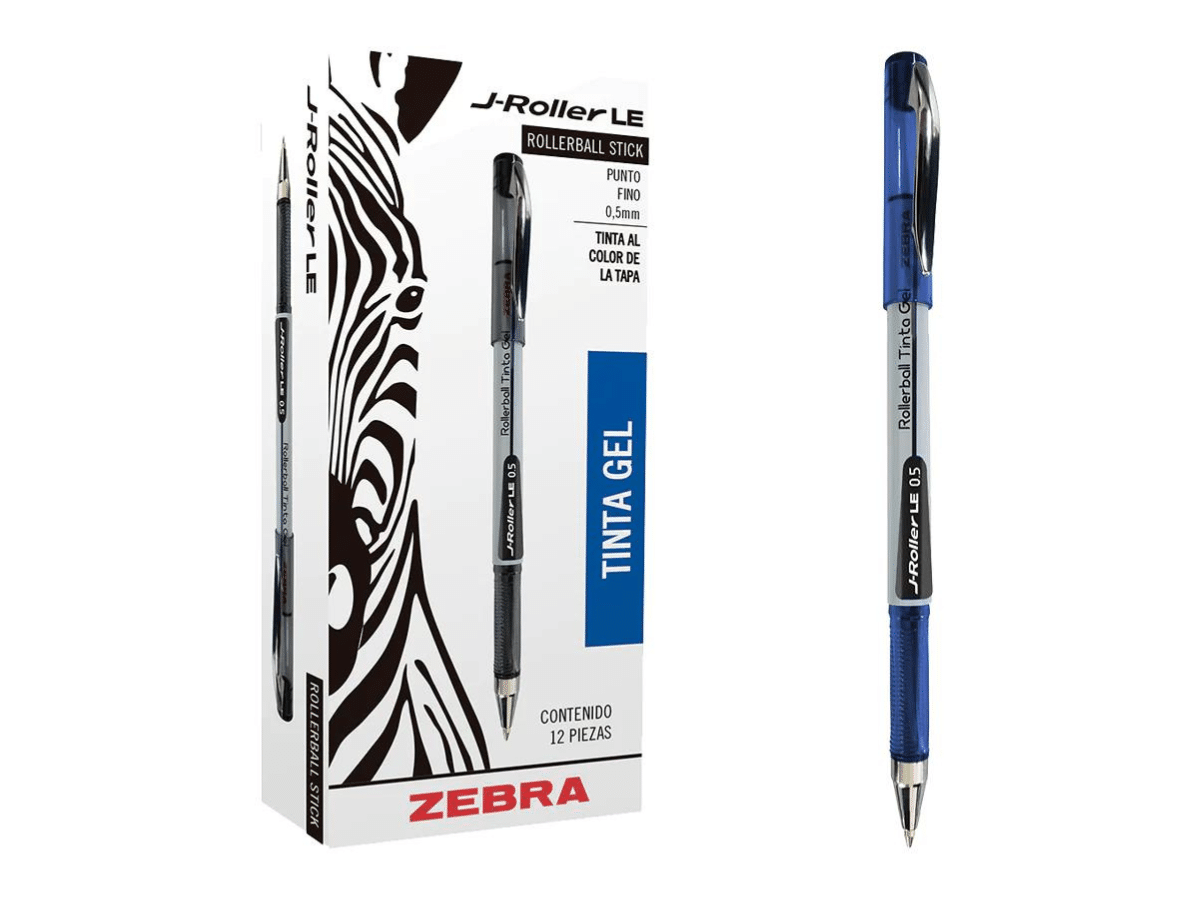 Bolígrafo De Tinta Gel Azul Punta Acero Inoxidable De 0.7 mm Zebra 12 Unid