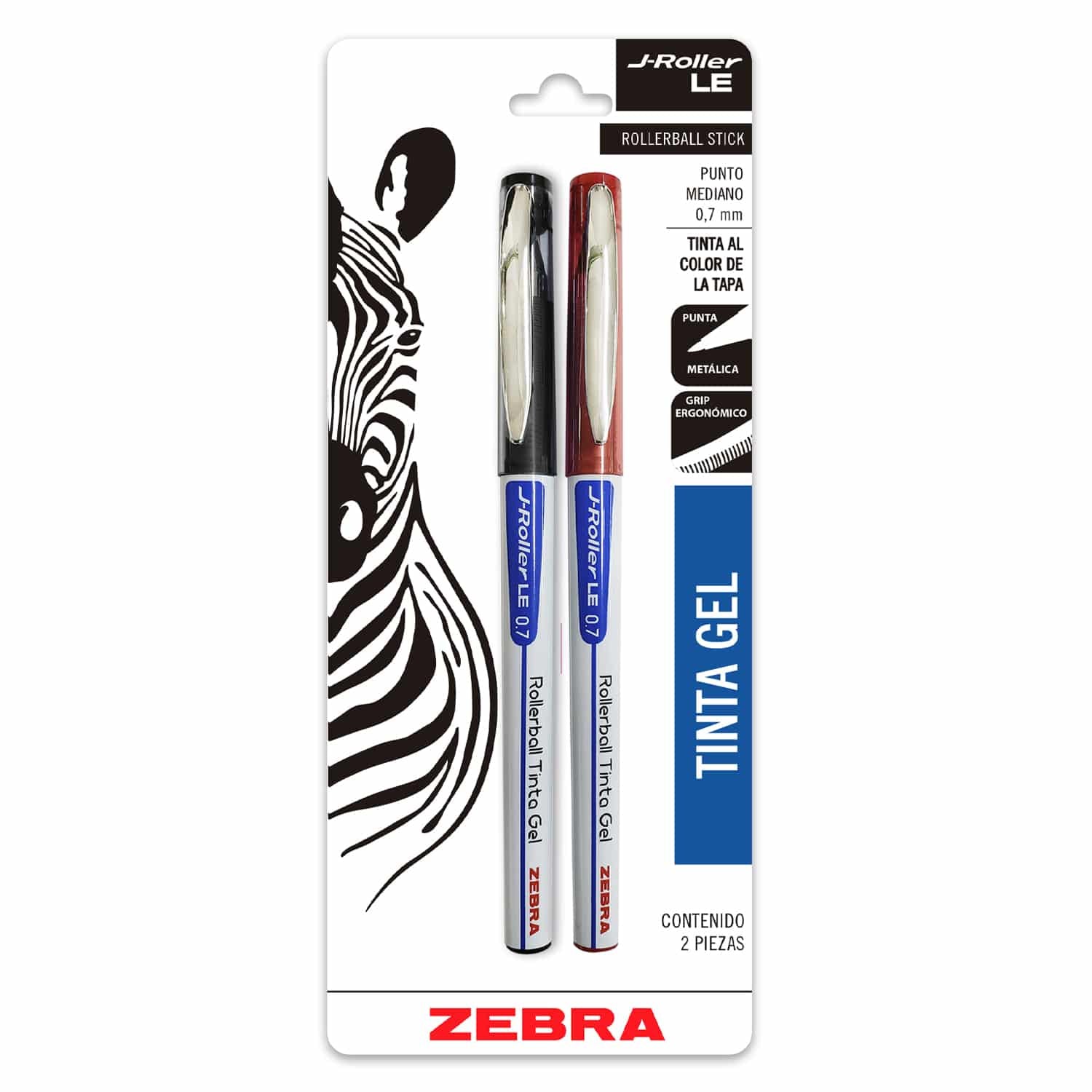 Blister 2 Bolígrafos De Gel Negro y Rojo Acero Inoxidable 0.7mm Zebra