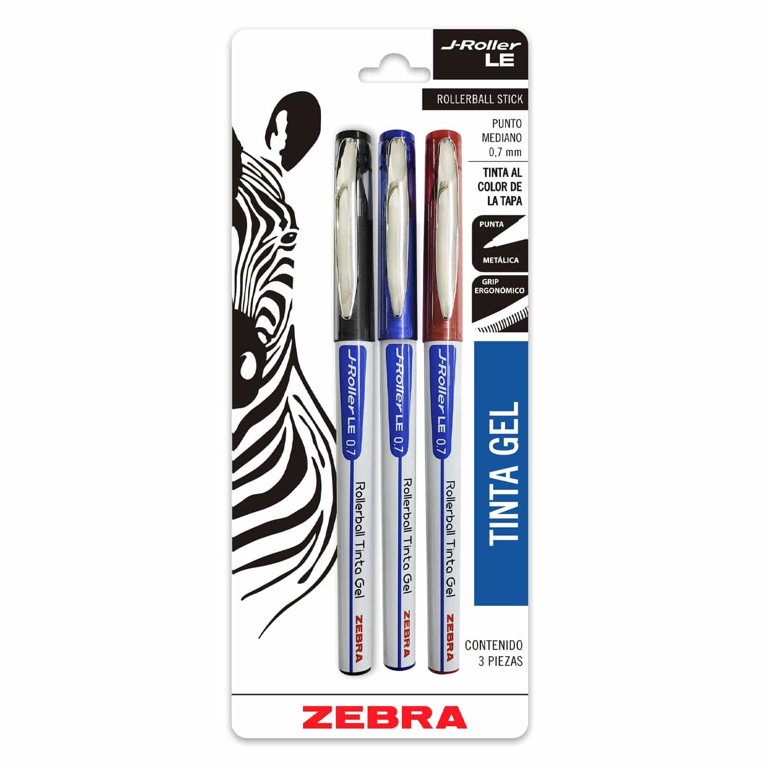 Blister 3 Bolígrafos De Gel Punta Inoxidable 0.7mm Zebra Rollerball