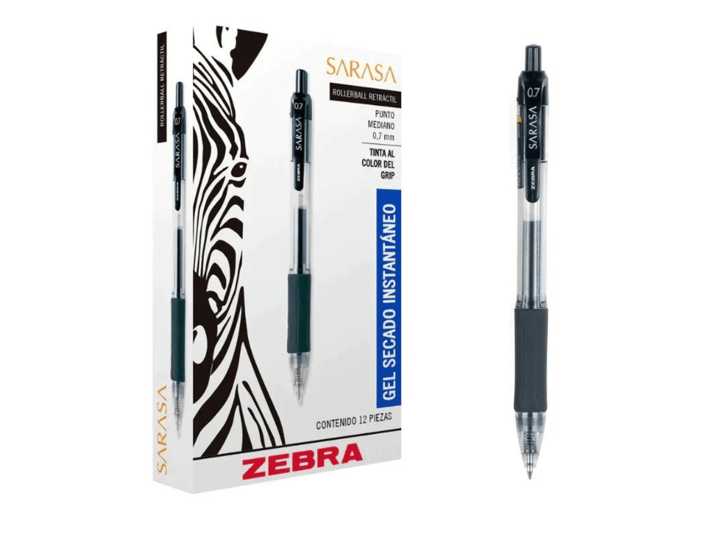 Caja De Bolígrafos Gel Negro Secado Rápido Ergonómico Sarasa 0.7mm Zebra 12 Unid