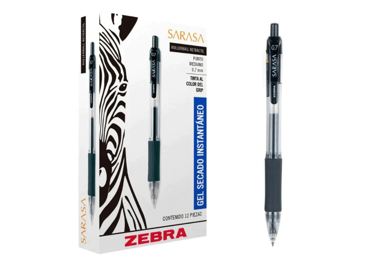 Caja De Bolígrafos Gel Negro Secado Rápido Ergonómico Sarasa 0.7mm Zebra 12 Unid