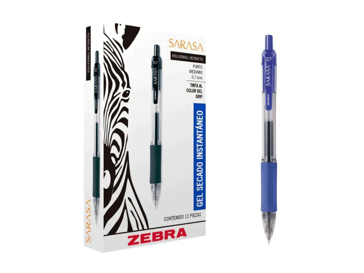 Caja De Bolígrafos Gel Azul Secado Rápido Ergonómico Sarasa 0.7mm Zebra 12 Unid