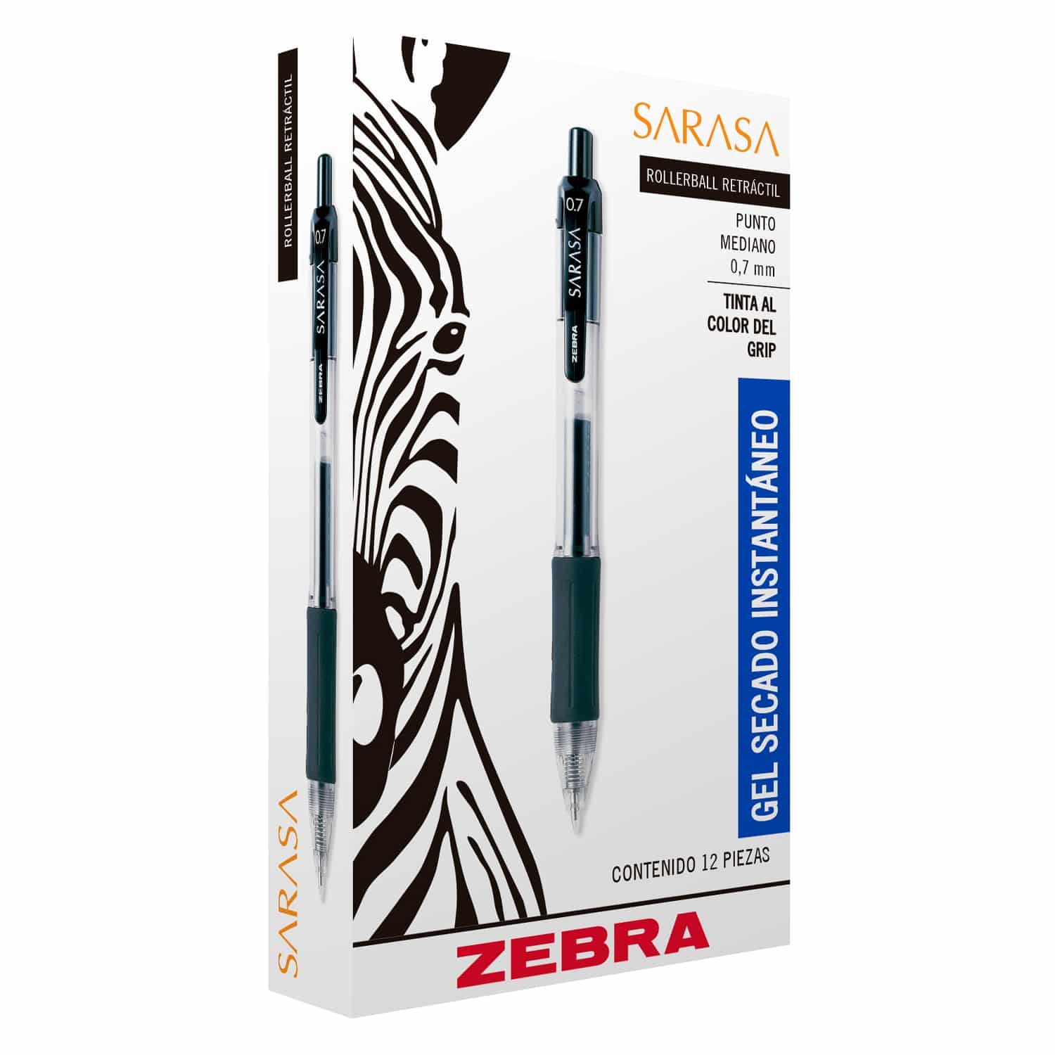 Caja De Bolígrafos Gel Azul Secado Rápido Ergonómico Sarasa 0.7mm Zebra 12 Unid