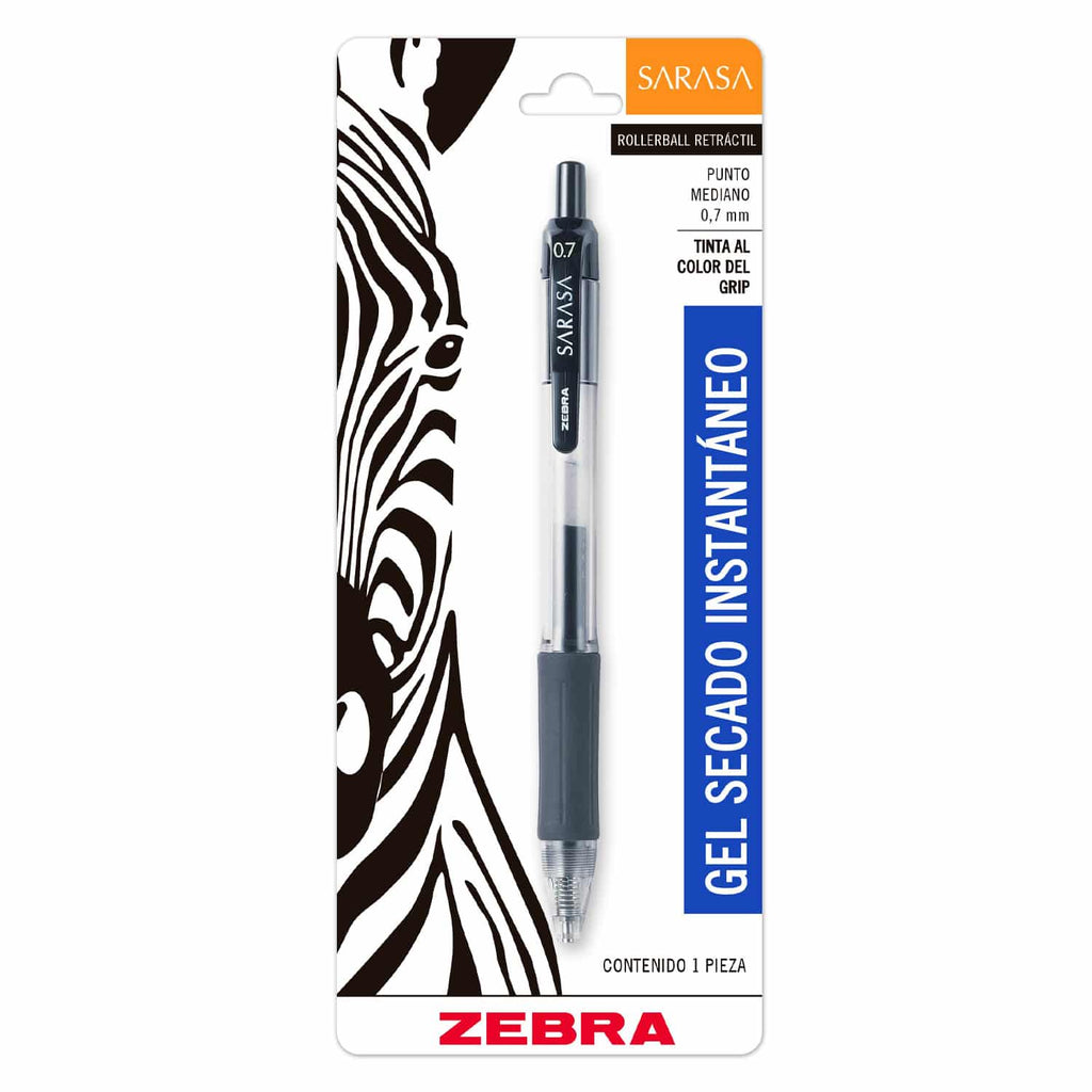 Bolígrafo Sarasa De Gel Negro Con Grip Ergonómico Secado Rápido 0.7mm Zebra