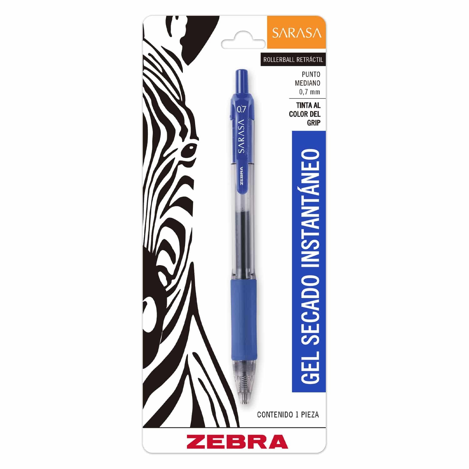 Bolígrafo Sarasa De Gel Azul Con Grip Ergonómico Secado Rápido 0.7mm Zebra