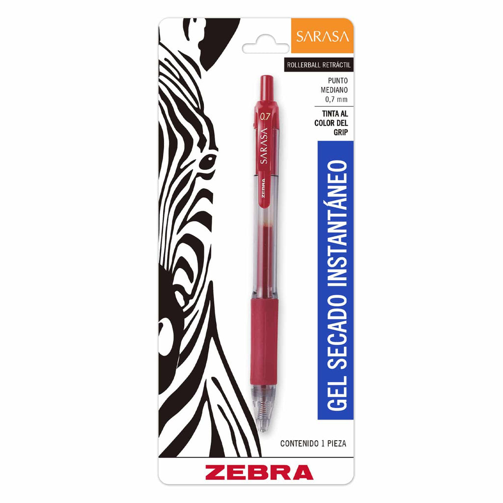 Bolígrafo Sarasa De Gel Rojo Con Grip Ergonómico Secado Rápido 0.7mm Zebra
