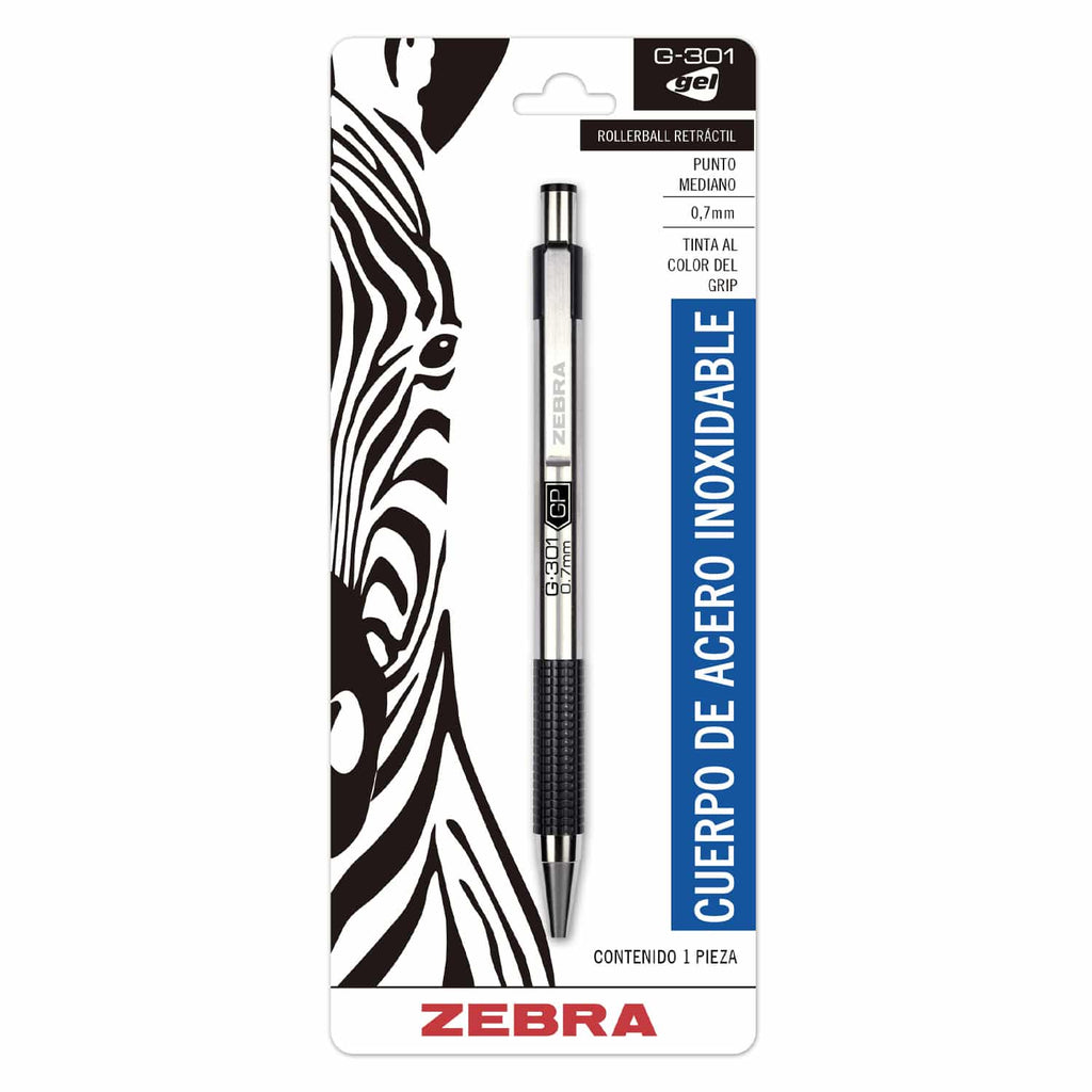 Bolígrafo Rollerball De Gel Color Negro Retráctil De Aluminio Zebra 0.7 mm
