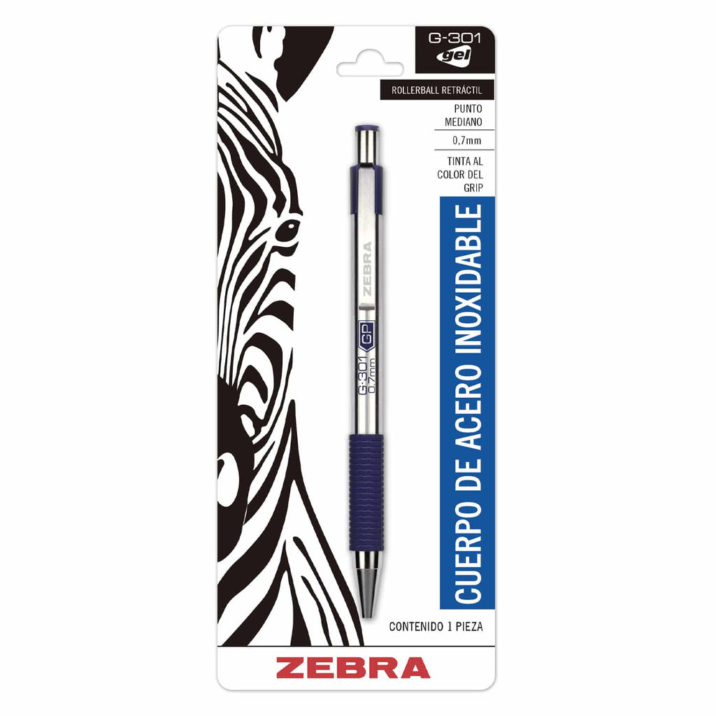 Bolígrafo Rollerball De Gel Color Azul Retráctil De Aluminio Zebra 0.7 mm