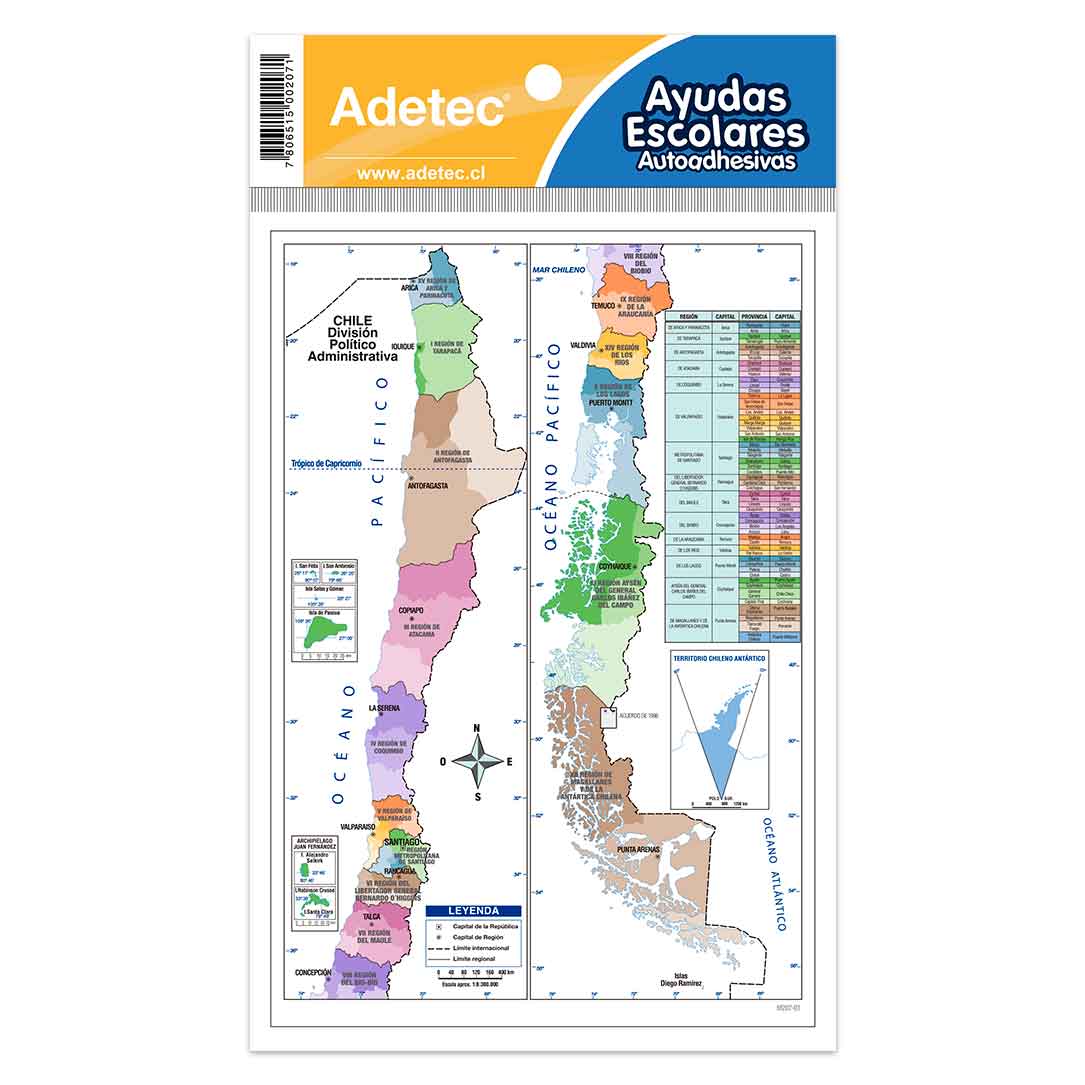 Etiqueta Adhesiva De Ayuda Escolar Mapa De Chile Adetec - 207