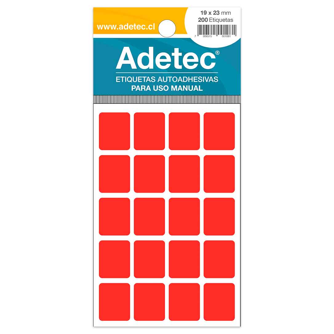 200 Etiquetas Manuales Rectangulares Mix Fluor 19x23 Mm - 2192 - Rojo