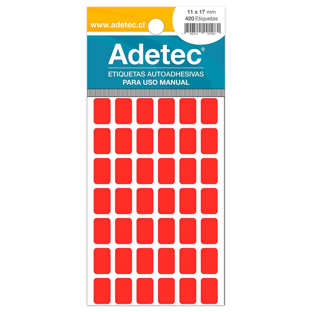 Etiquetas Manuales Rectangulares Colores Fluor 11x17 mm - 2191 - Rojo