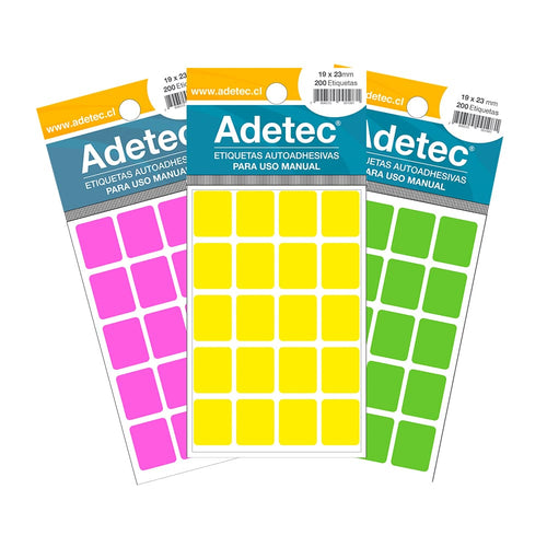 200 Etiquetas Manuales Rectangulares Mix Fluor 19x23 Mm - 2192