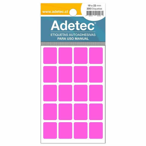 200 Etiquetas Manuales Rectangulares Mix Fluor 19x23 Mm - 2192 - Rosado