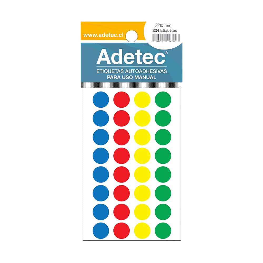 224 Etiquetas Manuales Circulares De Colores 15mm Diametro - 2210